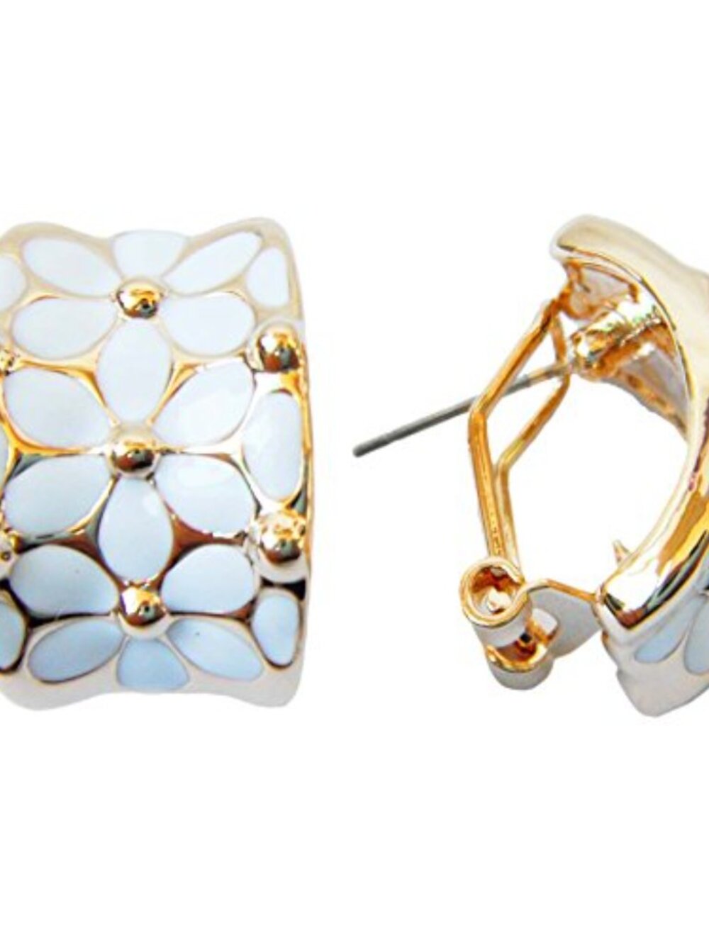 18k Gold Plated Square‎ Rainbow Colorful Enamel Leaves Flower Back Ears